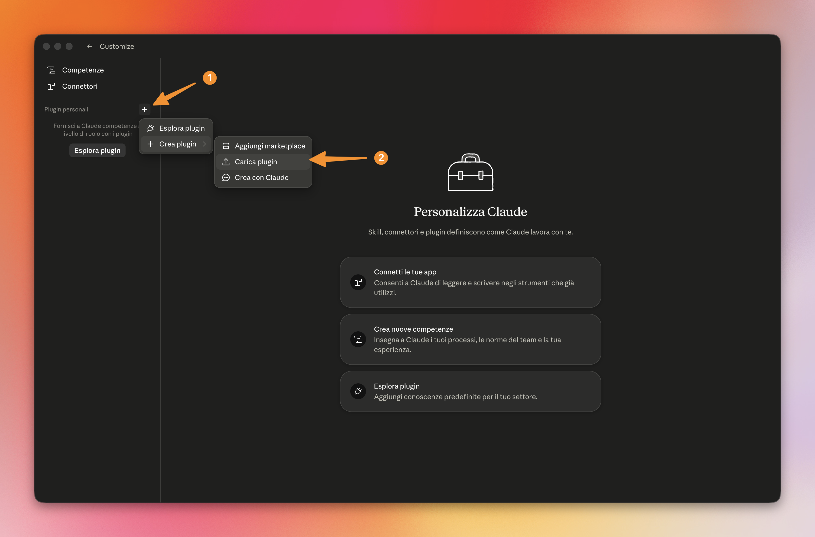 Tab Plugin con pulsante + per caricare il .zip
