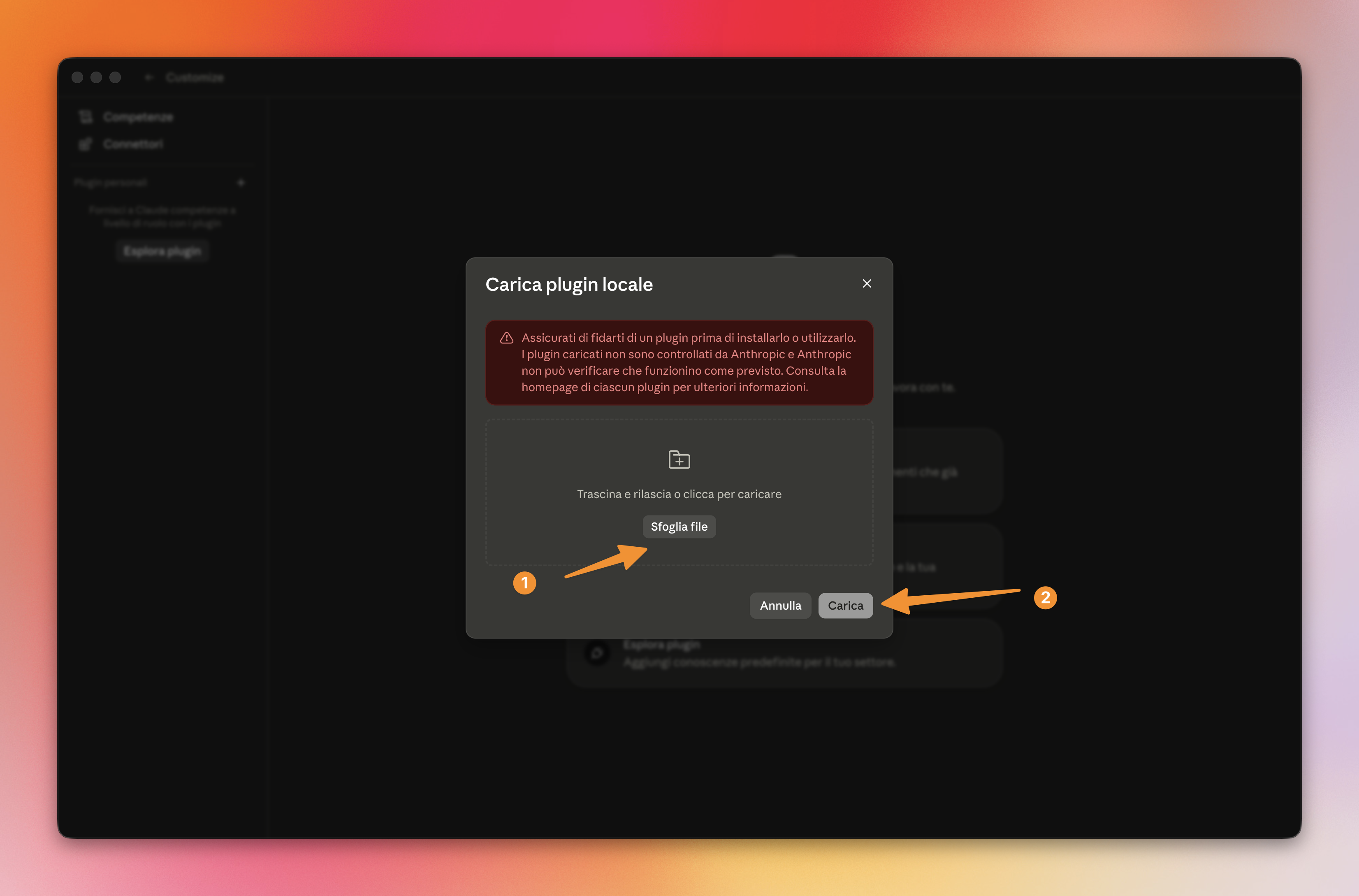 Selezione del file .zip dal file picker