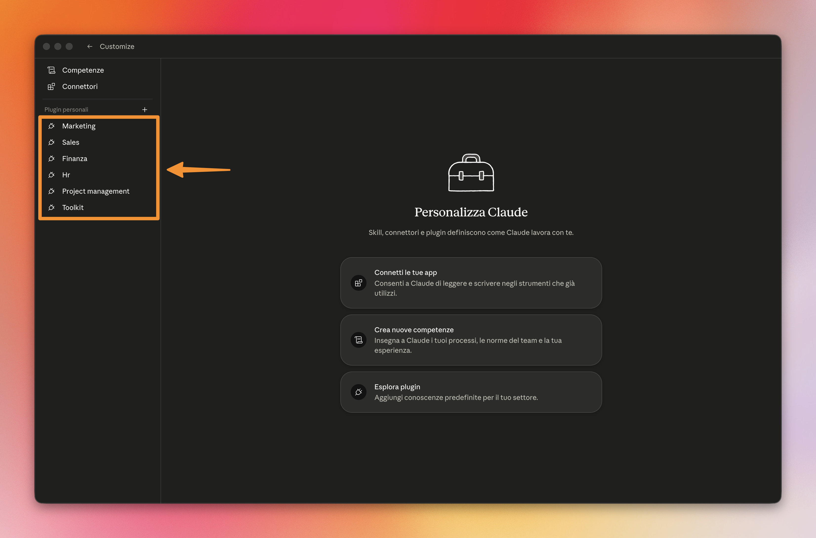 Plugin installato nell'elenco con le skill visibili